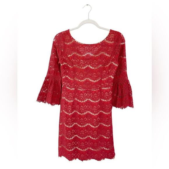 Lulus Heartthrob Rust Red Lace Flounce Sleeve Mini Dress Size Small - Picture 2 of 11